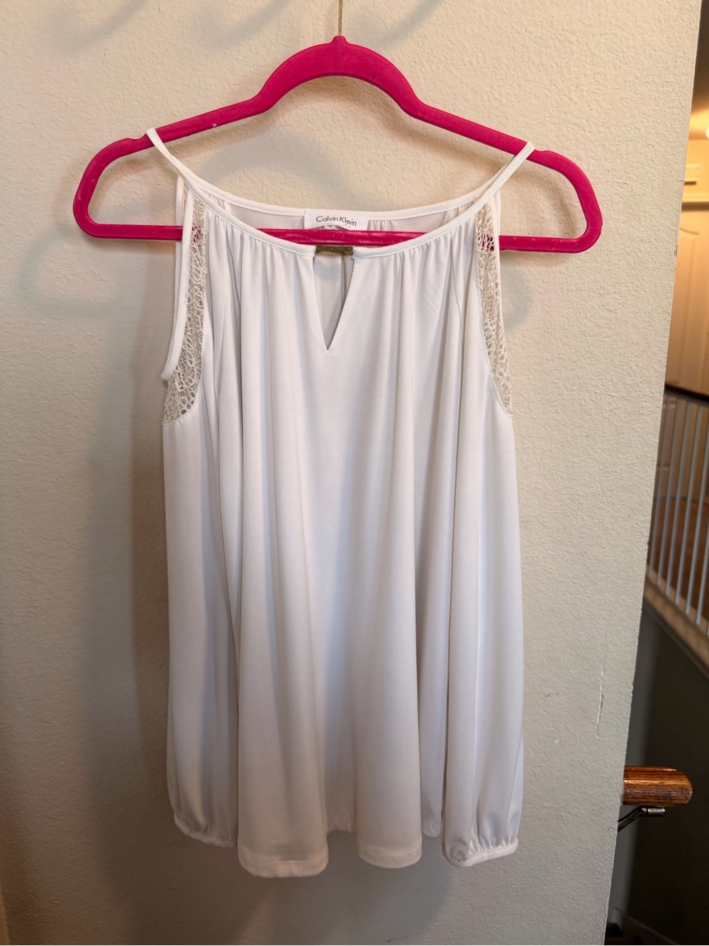 Calvin Klein White Shoulder Cut Out Long Sleeve Blouse